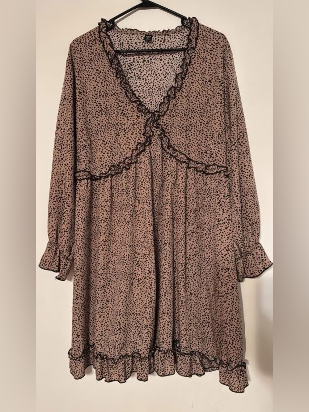 Leopard Ruffle V-Neck Women's Dress in Light Brown
